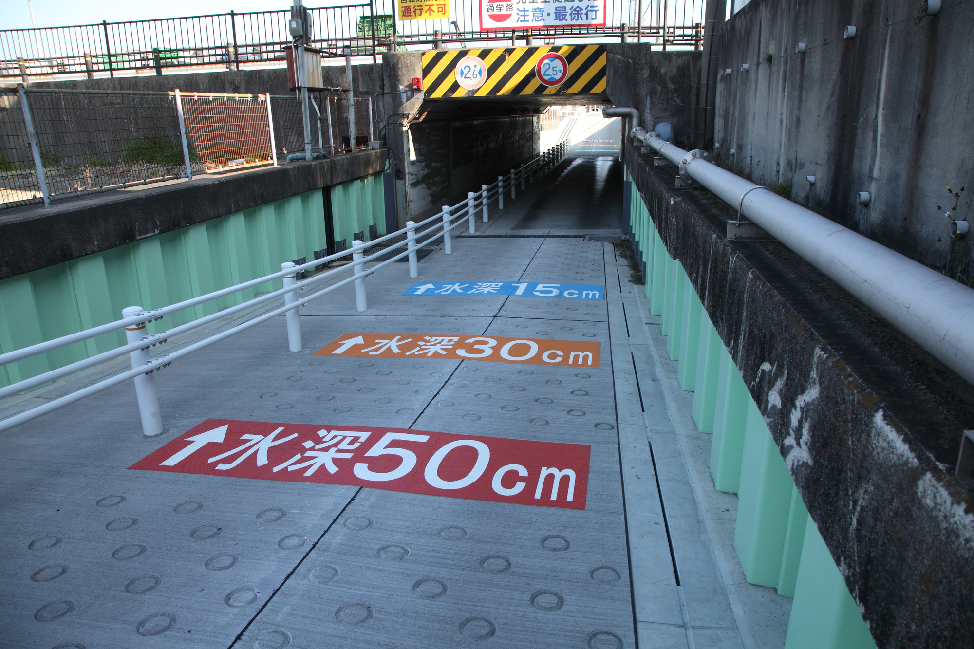 道路　冠水　車